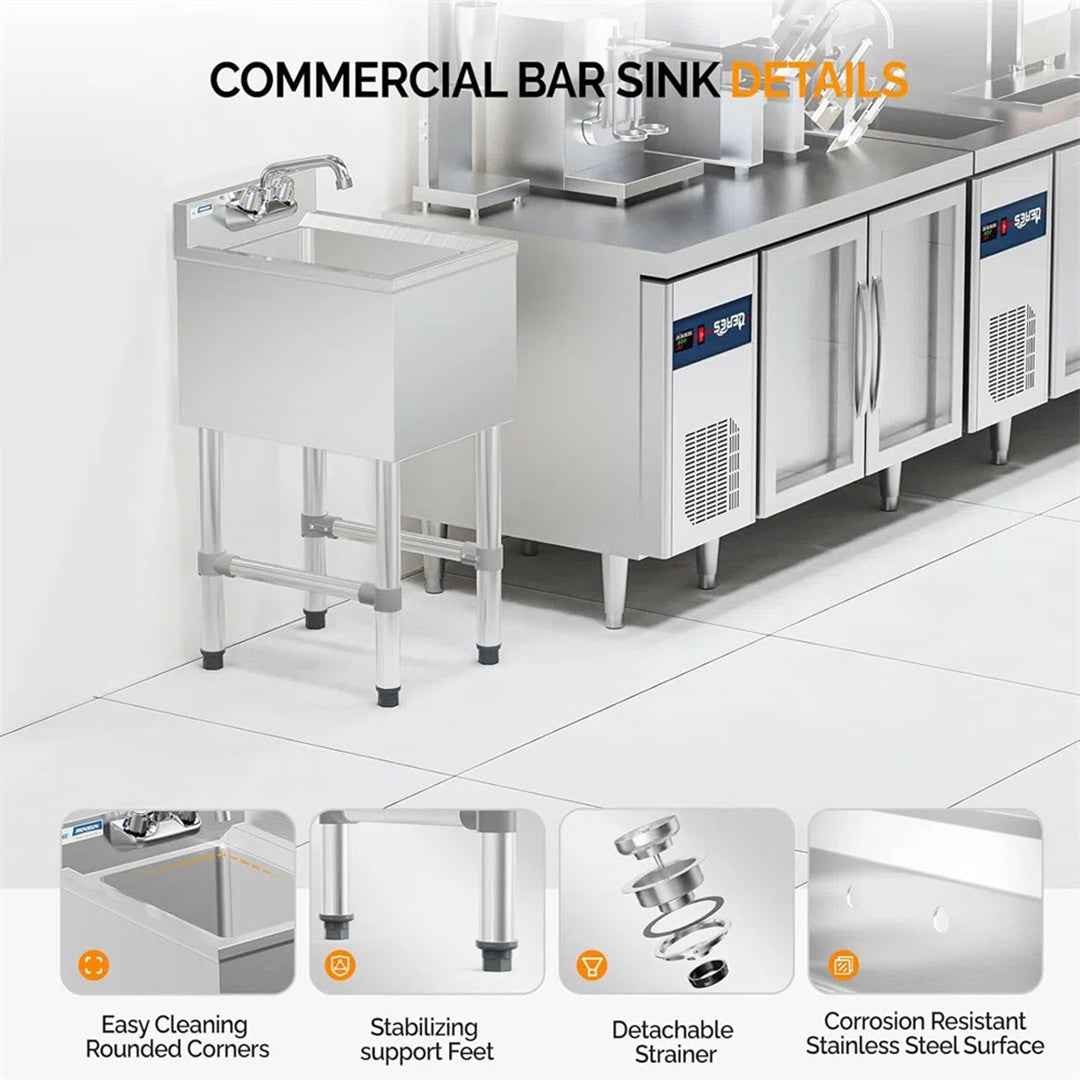 1 Compartment 304 Stainless Steel Bar Sink – Durable & Easy-to-Clean Kitchen Accessory