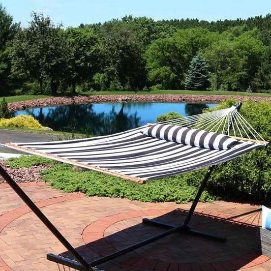 2-Person Quilted Polyester Spreader Bar Hammock – Comfortable & Durable Outdoor Relaxation