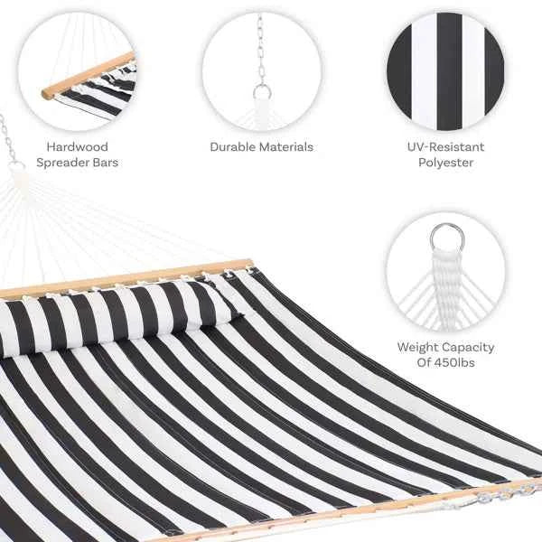 2-Person Quilted Polyester Spreader Bar Hammock – Comfortable & Durable Outdoor Relaxation