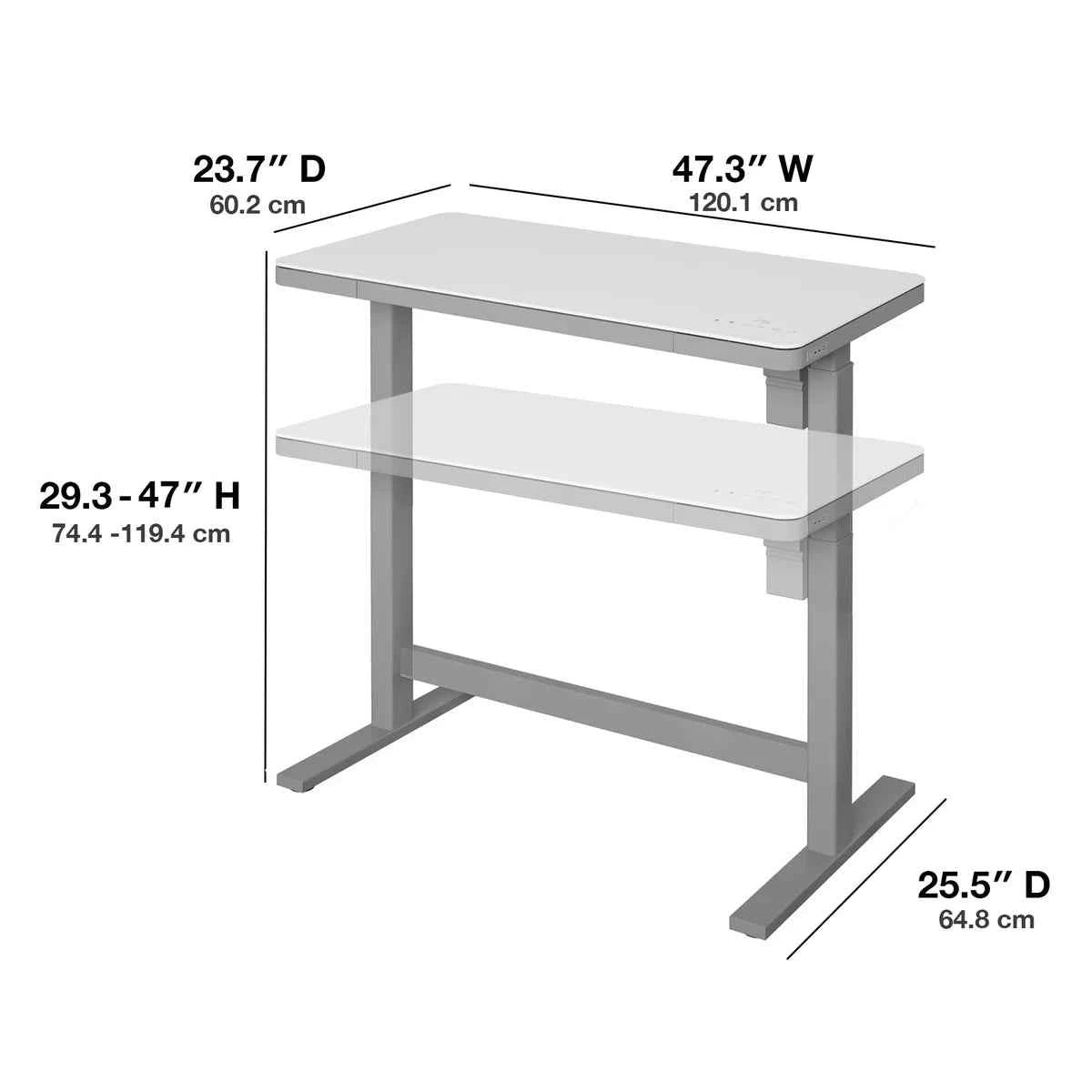 Tresanti Geller Adjustable Height Desk – 47.3" x 25.6" Modern Sit-Stand Workstation