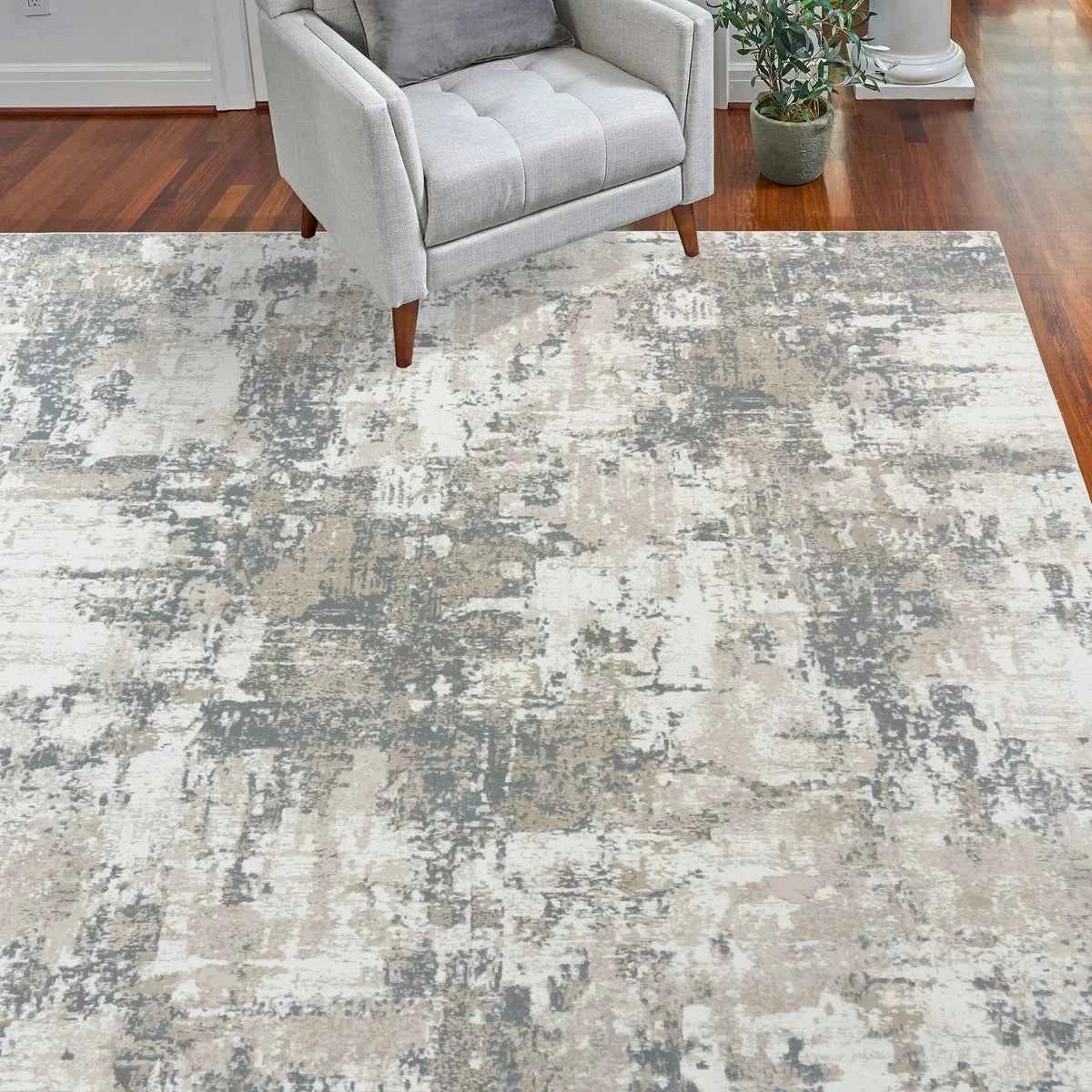 Timeless Otello Grey 6'6" x 9 Area Rug – Elegant Modern Design for Living & Dining Rooms