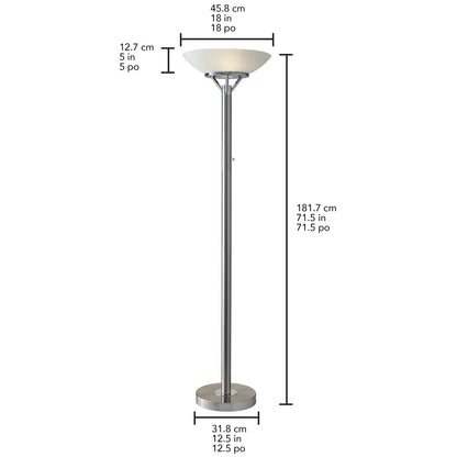 Expo Floor Lamp – Brushed Steel with Frosted Glass Shade (71.5 in.)