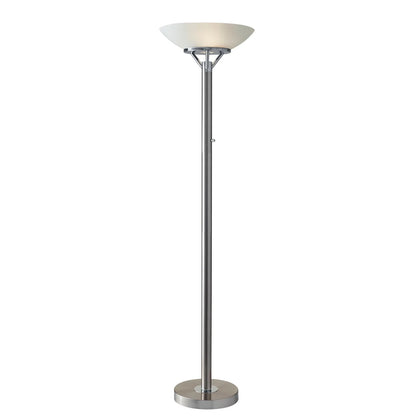 Expo Floor Lamp – Brushed Steel with Frosted Glass Shade (71.5 in.)