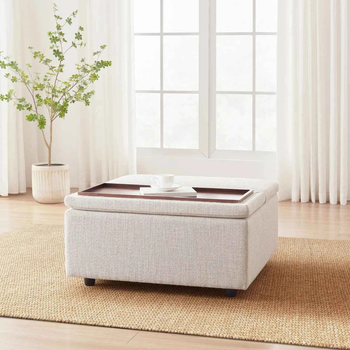 Aiden & Ivy Fabric Storage Ottoman – Modern Upholstered Footrest with Hidden Storage