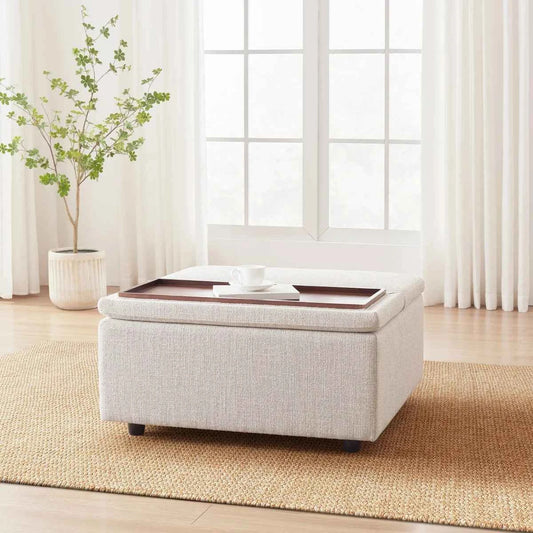 Aiden & Ivy Fabric Storage Ottoman – Modern Upholstered Footrest with Hidden Storage
