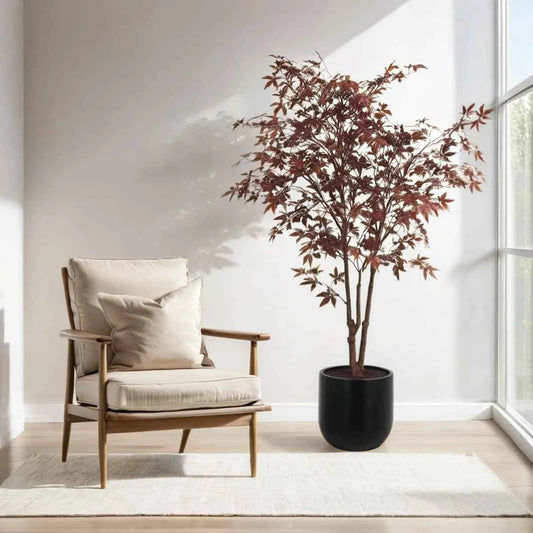 Faux Red Japanese Maple Tree 6.5 ft. – Lifelike Decorative Indoor Plant
