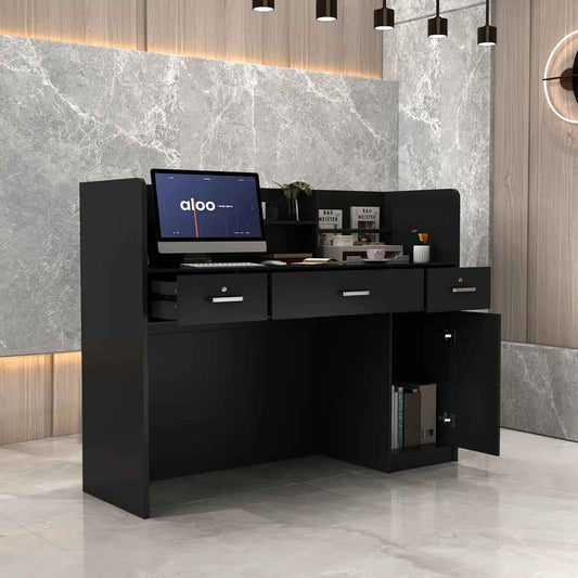 Wood Reception Desk 47.2" W Rectangular with Drawers & Cabinet – Professional Office Workspace