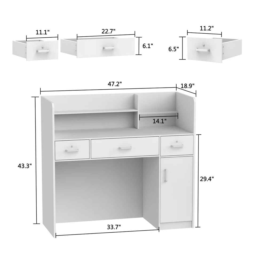 Wood Reception Desk 47.2" W Rectangular with Drawers & Cabinet – Professional Office Workspace