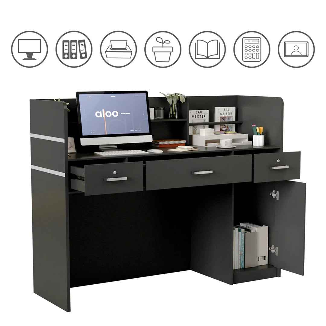 Wood Reception Desk 47.2" W Rectangular with Drawers & Cabinet – Professional Office Workspace