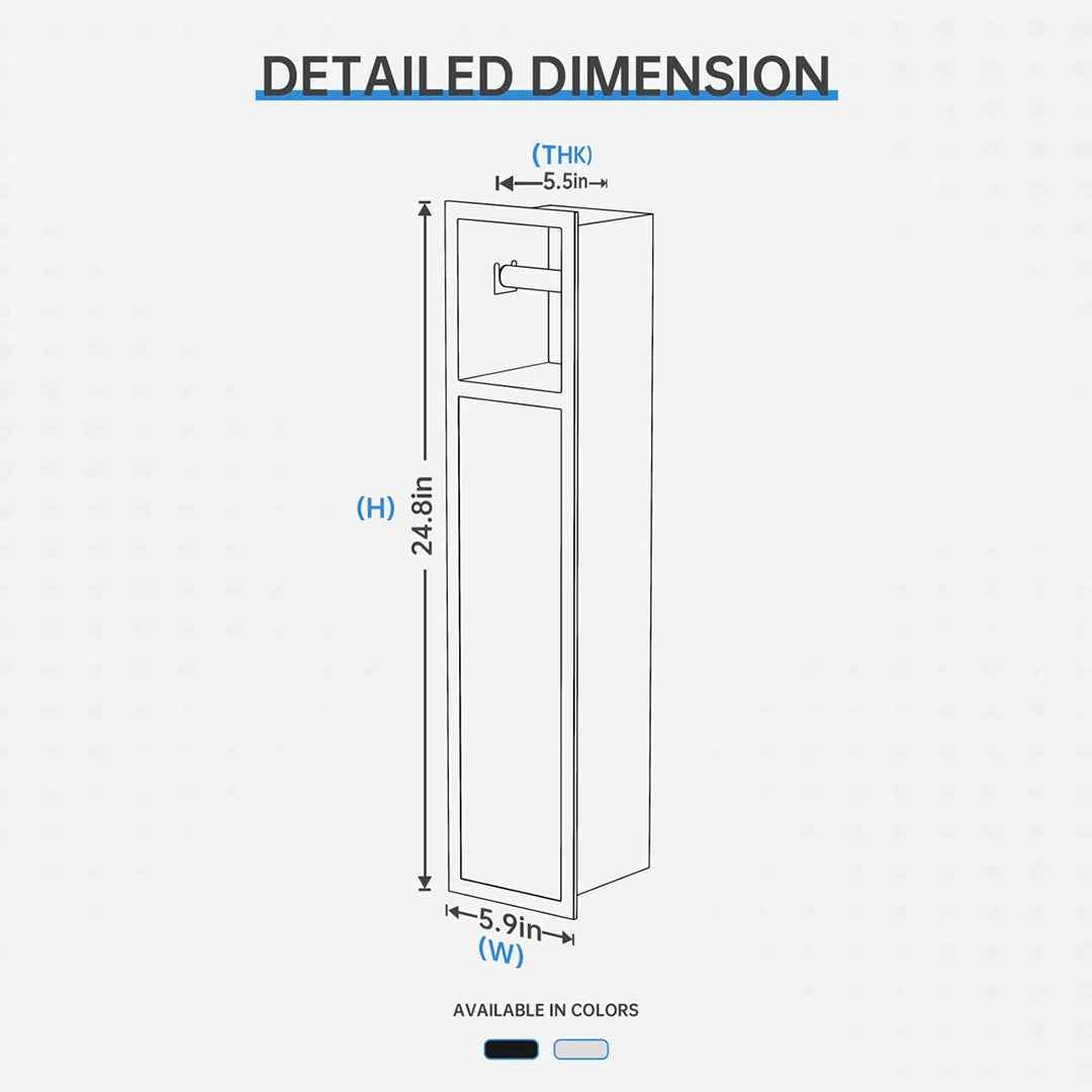 5.9" x 24.8" x 5.5" Recessed Toilet Paper Holder with Storage Cabinet – 304 Stainless Steel