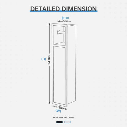 5.9" x 24.8" x 5.5" Recessed Toilet Paper Holder with Storage Cabinet – 304 Stainless Steel