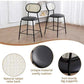 Dycanpo 24" Rattan Bar Stools Set of 2 – Round Faux Leather Barstools for Kitchen, Black