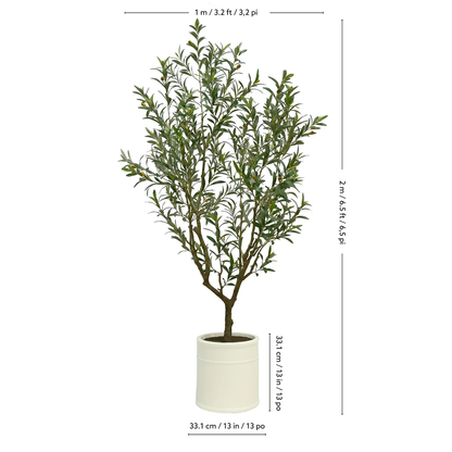 Faux Olive Tree 1.9 m (6.5 ft) – Lifelike Indoor Artificial Tree with Shapable Wire Stems & Crock‑Style Planter