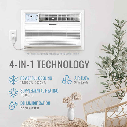 Keystone 14,000 BTU 230V Through-the-Wall Air Conditioner with 10,600 BTU Supplemental Heat – Year-Round Comfort