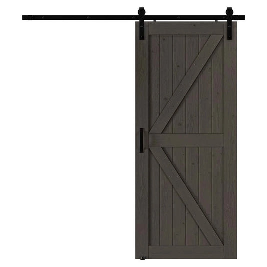 84" Panelled Solid Wood Finished Barn Door with Installation Hardware Kits
