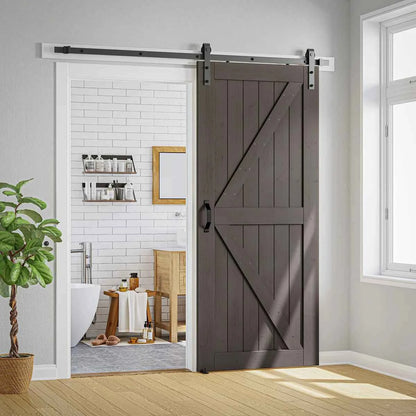 84" Panelled Solid Wood Finished Barn Door with Installation Hardware Kits
