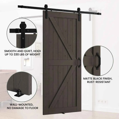 84" Panelled Solid Wood Finished Barn Door with Installation Hardware Kits