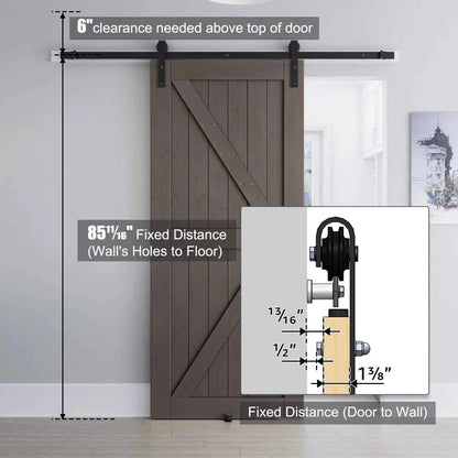 84" Panelled Solid Wood Finished Barn Door with Installation Hardware Kits