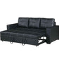 Convertible Sofa in Black Faux Leather – Modern Sleeper Sofa with Adjustable Backrest
