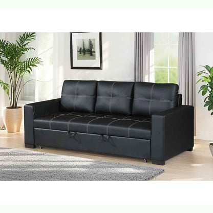 Convertible Sofa in Black Faux Leather – Modern Sleeper Sofa with Adjustable Backrest