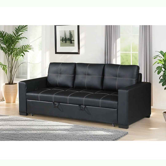 Convertible Sofa in Black Faux Leather – Modern Sleeper Sofa with Adjustable Backrest