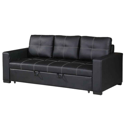 Convertible Sofa in Black Faux Leather – Modern Sleeper Sofa with Adjustable Backrest