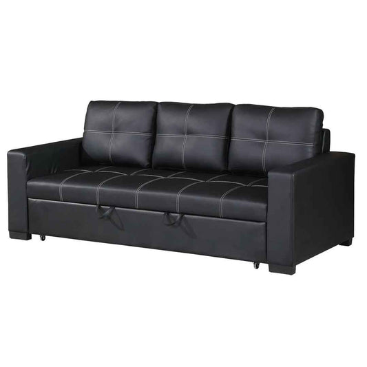 Convertible Sofa in Black Faux Leather – Modern Sleeper Sofa with Adjustable Backrest