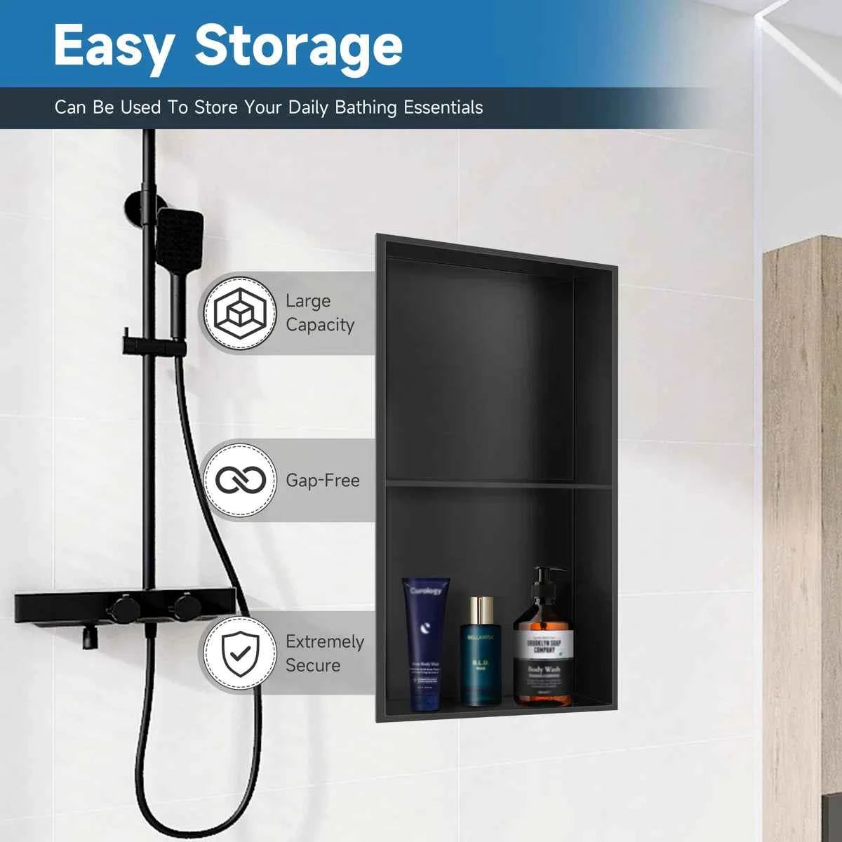 8 In. W X 24 In. H X 4 In. D Bathroom Shower Niche Standard Niche Over Mount Installation