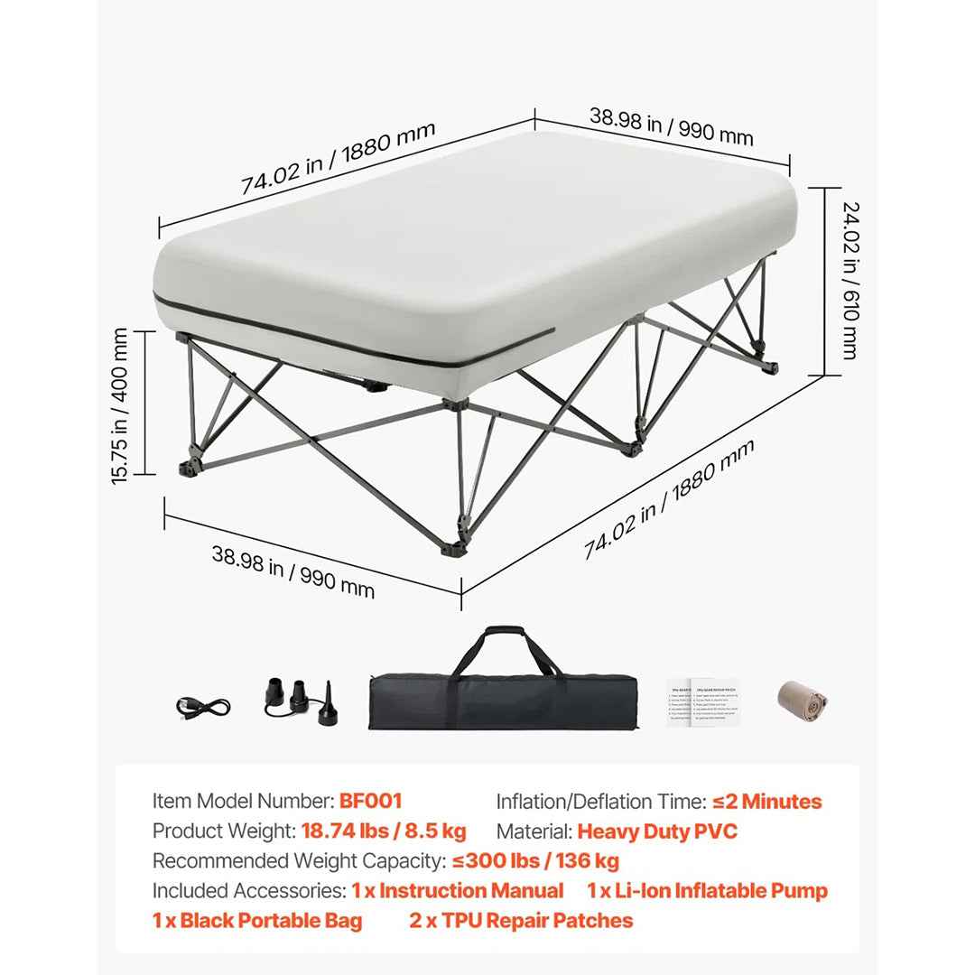 Air Mattress with Frame & Pump 2 Person Blow Up Camping Mattress 600lbs