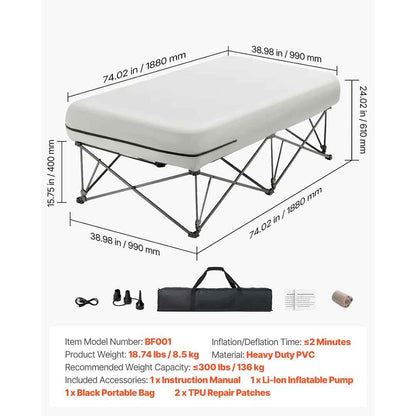 Air Mattress with Frame & Pump 2 Person Blow Up Camping Mattress 600lbs