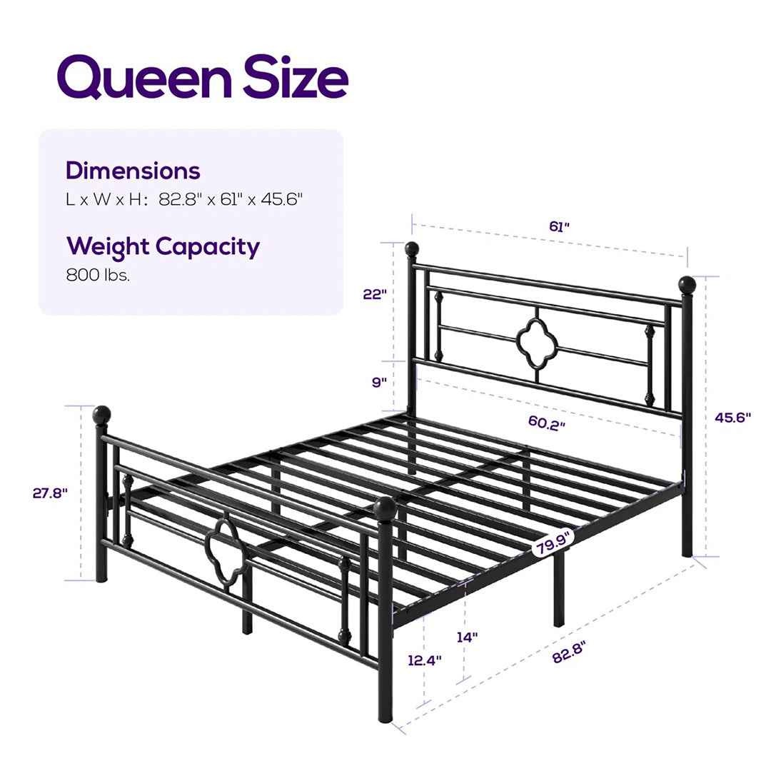 Ajayceon Metal Platform Bed Frame with Vintage Headboard & Footboard – No Box Spring Needed