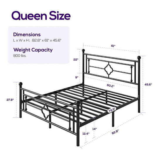 Ajayceon Metal Platform Bed Frame with Vintage Headboard & Footboard – No Box Spring Needed