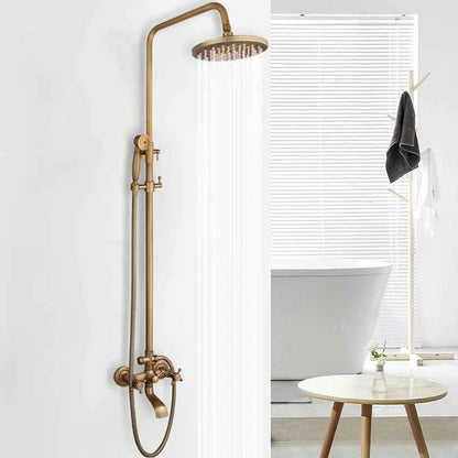 Antique Brass Exposed Shower System Bathroom 8"Rain Shower Faucet Set Tub Filler