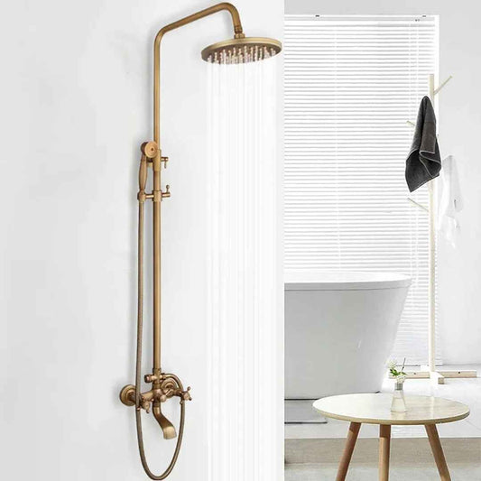 Antique Brass Exposed Shower System Bathroom 8"Rain Shower Faucet Set Tub Filler
