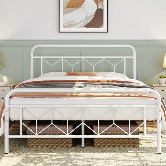 Aylena Vintage Metal Bed Frame with Diamond Pattern Headboard – Classic & Sturdy
