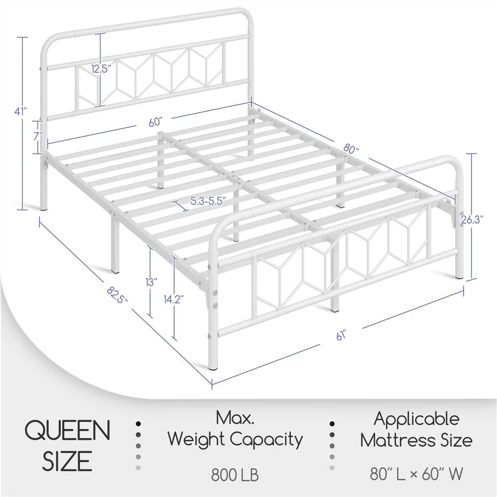 Aylena Vintage Metal Bed Frame with Diamond Pattern Headboard – Classic & Sturdy