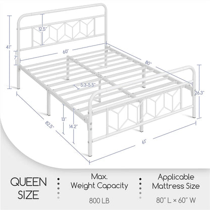 Aylena Vintage Metal Bed Frame with Diamond Pattern Headboard – Classic & Sturdy