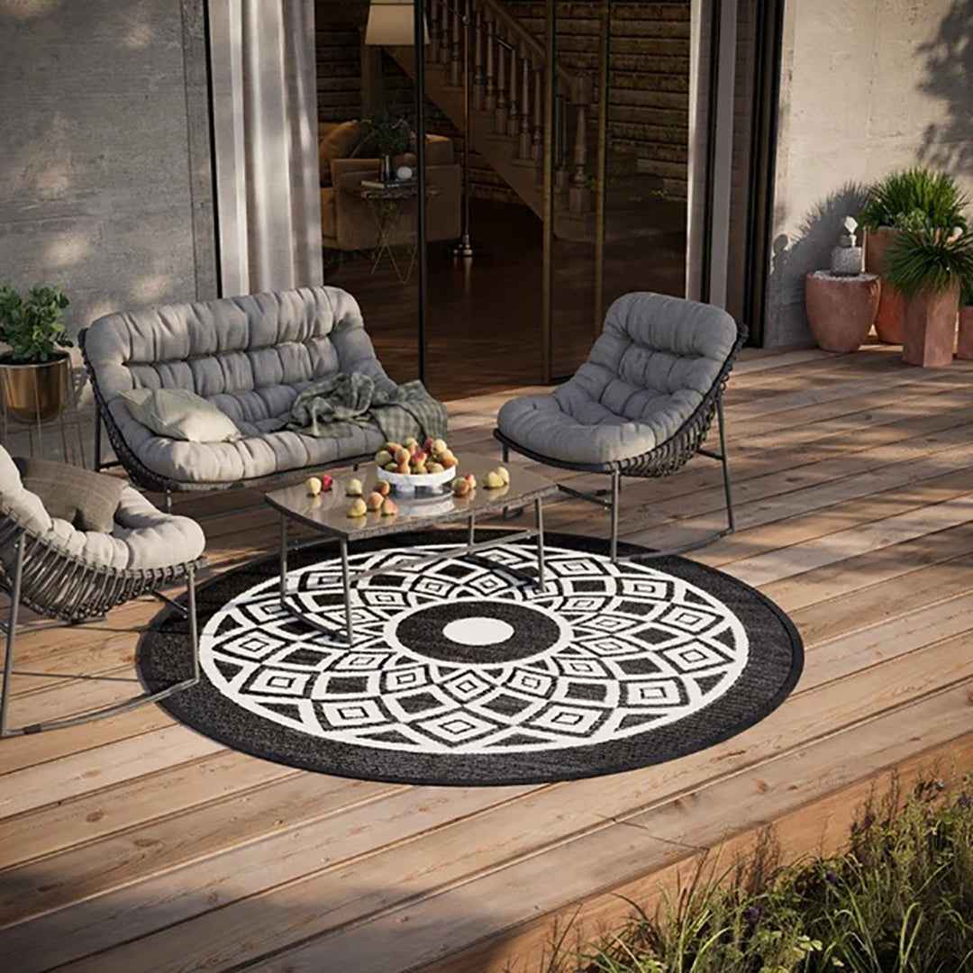 BAHAMAS Sequence Round 6' x 6' Area Rug – Modern Circular Decorative Rug for Living Room & Bedroom
