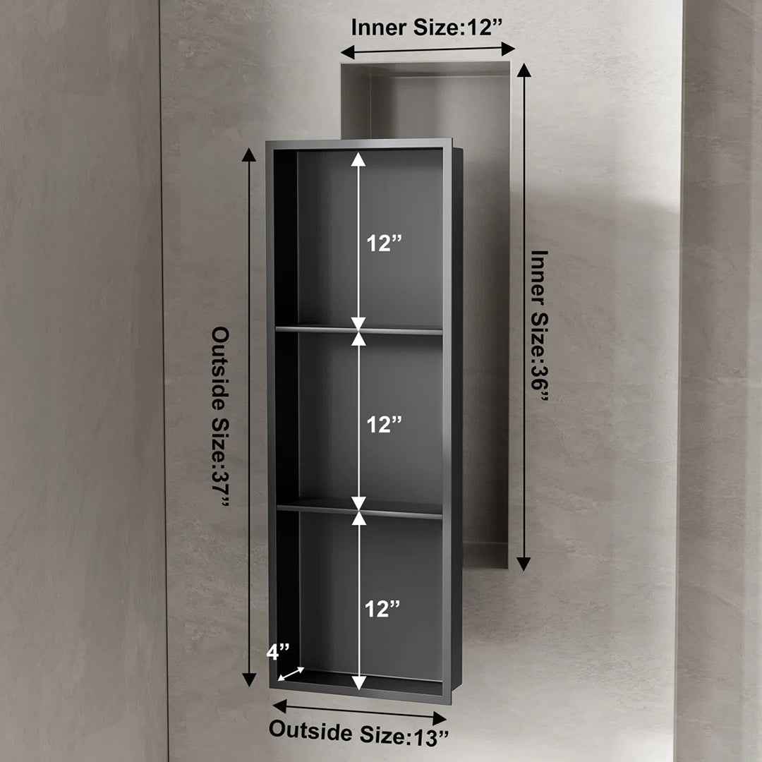 Bathroom Shower Niche Stainless Steel 36x12 Insert Shelf – Vertical & Horizontal