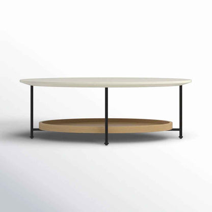 Beaumont Oval Coffee Table – White & Natural Wood Finish with Metal Frame