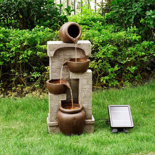 Caetana 28" Solar-Powered 4-Tier Outdoor Water Fountain – Eco-Friendly Garden Deco