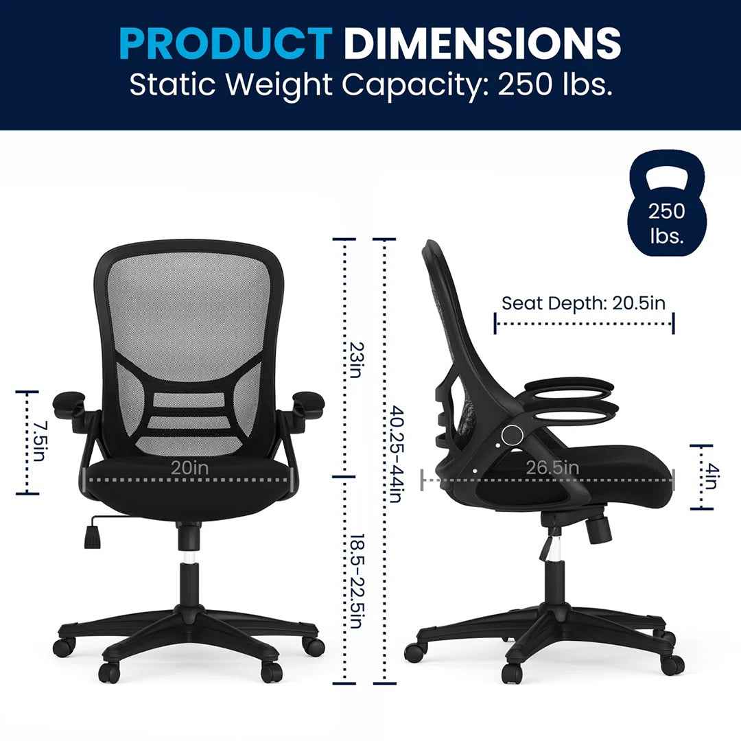Cappello High-Back Mesh Swivel Ergonomic Office Chair with Flip-Up Arms – Adjustable Lumbar Support