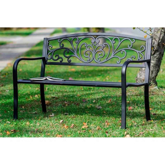 Carennac Scroll Backrest Iron Garden Bench – Elegant Outdoor Seating