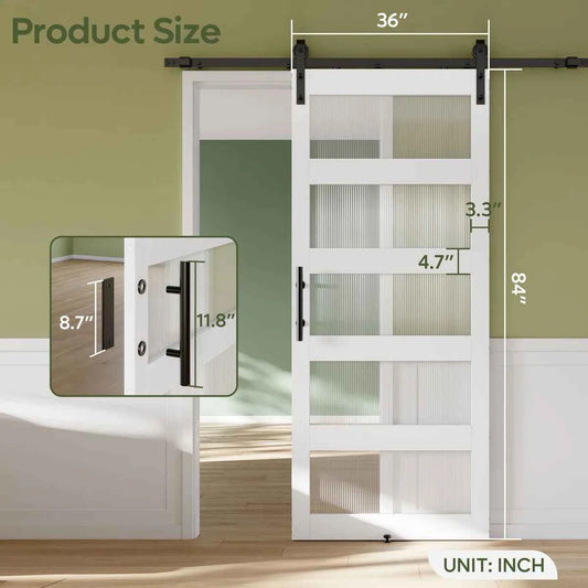 84" Frosted Glass Sliding Barn Door with Hardware Kit – Farmhouse Style Interior Door
