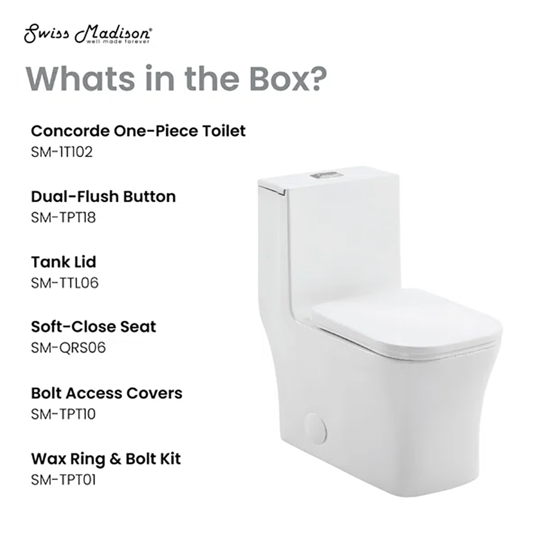 Concorde One-Piece Square Toilet – 14" Rough-In, Dual Flush 1.1/1.6 GPF