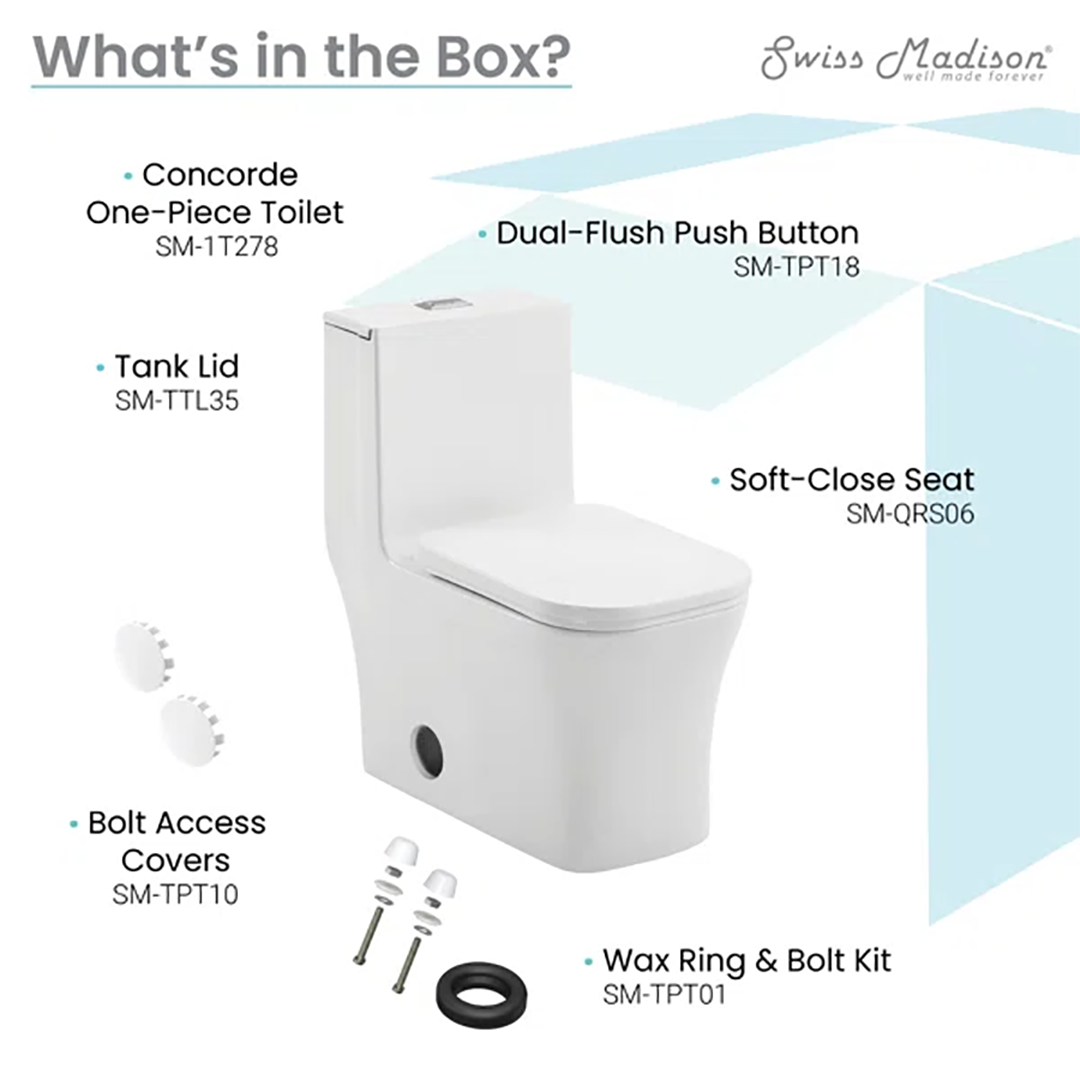 Concorde One-Piece Square Toilet – 14" Rough-In, Dual Flush 1.1/1.6 GPF
