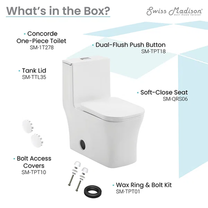 Concorde One-Piece Square Toilet – 14" Rough-In, Dual Flush 1.1/1.6 GPF