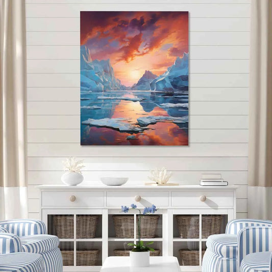Coral Orange Iceberg Glacial Symphony I – Vibrant Artistic Wall Decor