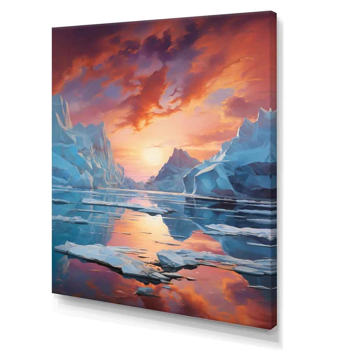 Coral Orange Iceberg Glacial Symphony I – Vibrant Artistic Wall Decor