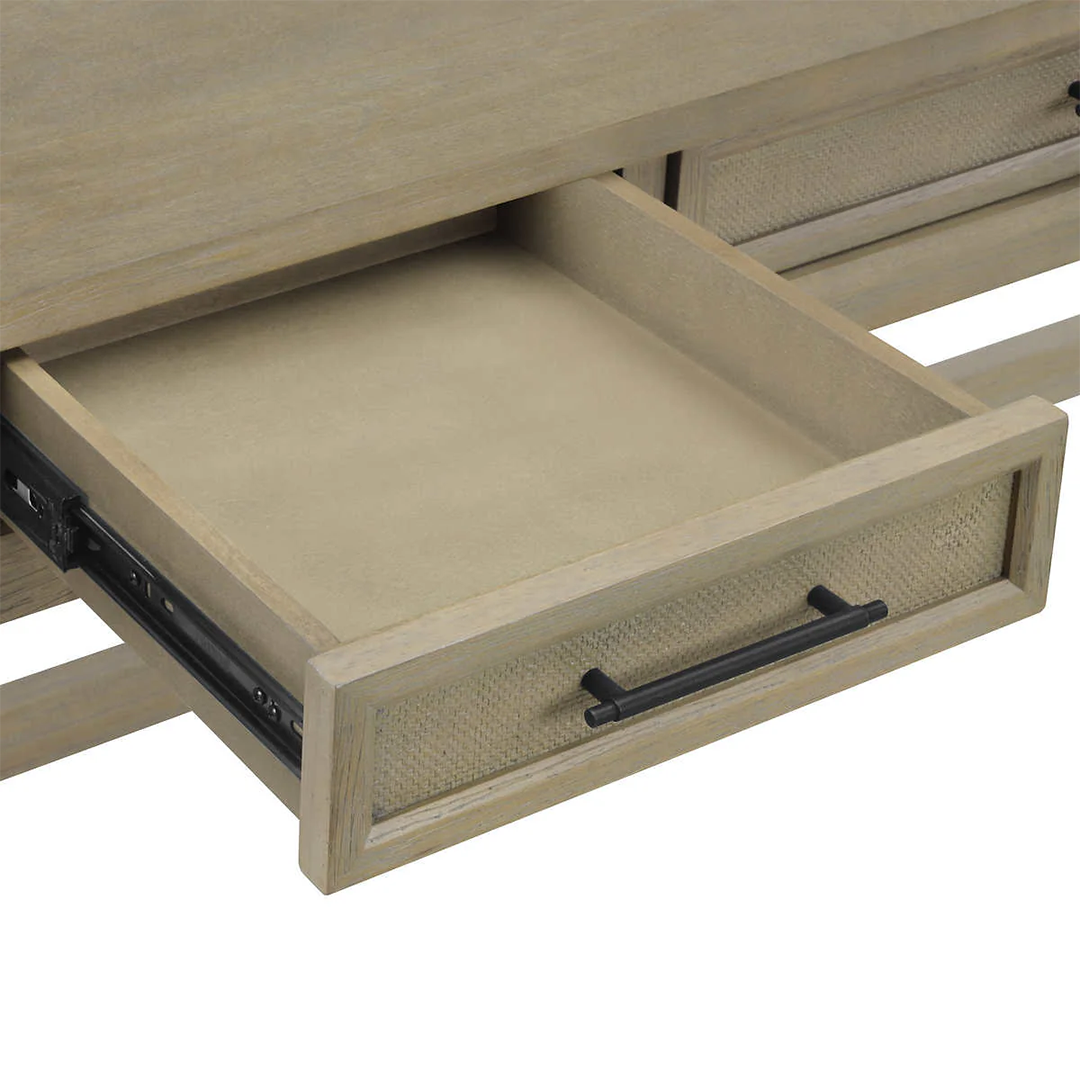 Dunmoore Contemporary Writing Desk – Modern Wood Office Desk with Storage Drawers and Sleek Metal Accents - Nadeems Home